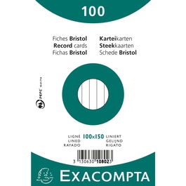 Exacompta Paquete 100 Fichas Cartulina Bristol Retractil Linea Horizontal Sin Taladro 100x150 mm Blanco