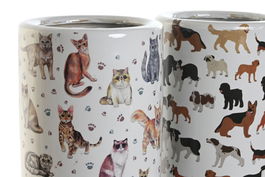 DKD Home Decor Paraguero 19 x 45 x 19 cm (2 Unidades) Multicolor Porcelana Perros Gatos