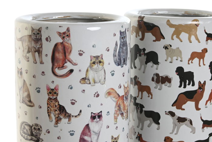 DKD Home Decor Paraguero 19 x 45 x 19 cm (2 Unidades) Multicolor Porcelana Perros Gatos DKD Home Decor Paraguero 19 x 45 x 19 cm (2 Unidades) Multicolor Porcelana Perros Gatos