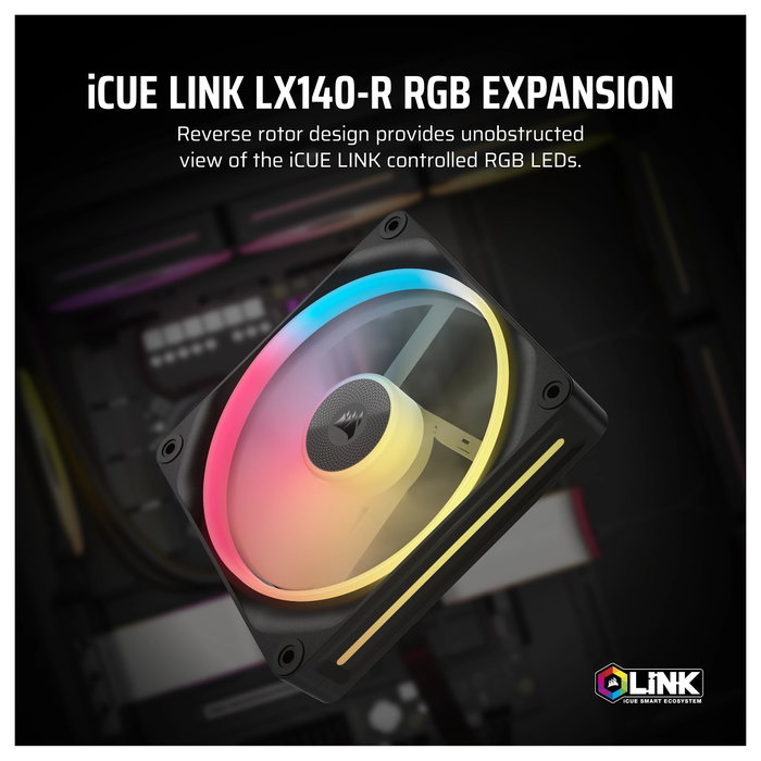 Corsair iCUE LINK LX140-R RGB Ventilador de 140 mm Negro Corsair iCUE LINK LX140-R RGB Ventilador de 140 mm Negro