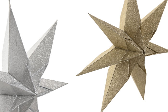 DKD Home Decor Decoración Colgante Navidad Moderna Dorado Plateado 5 x 20 x 20 cm (12 Unidades)
