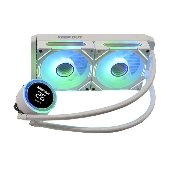 KeepOut XWC-240 PRO Kit Refrigeración Líquida ARGB CPU Blanco 240mm con Pantalla, 2 Ventiladores PWM, Compatible Intel LGA1700/1200 y AMD AM5/AM4