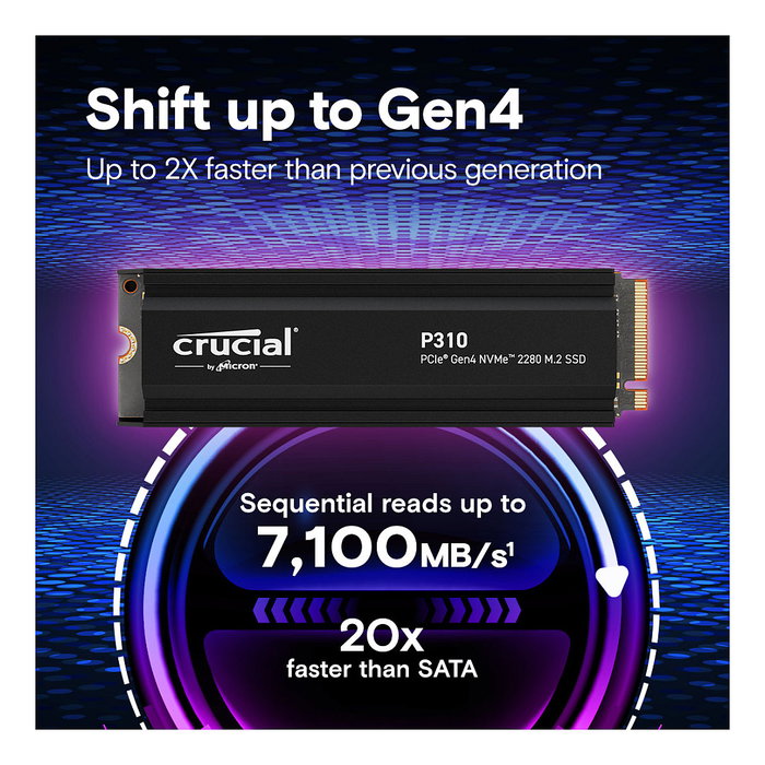 Crucial P310 SSD 2 TB NVMe PCIe Gen4 con Disipador Térmico