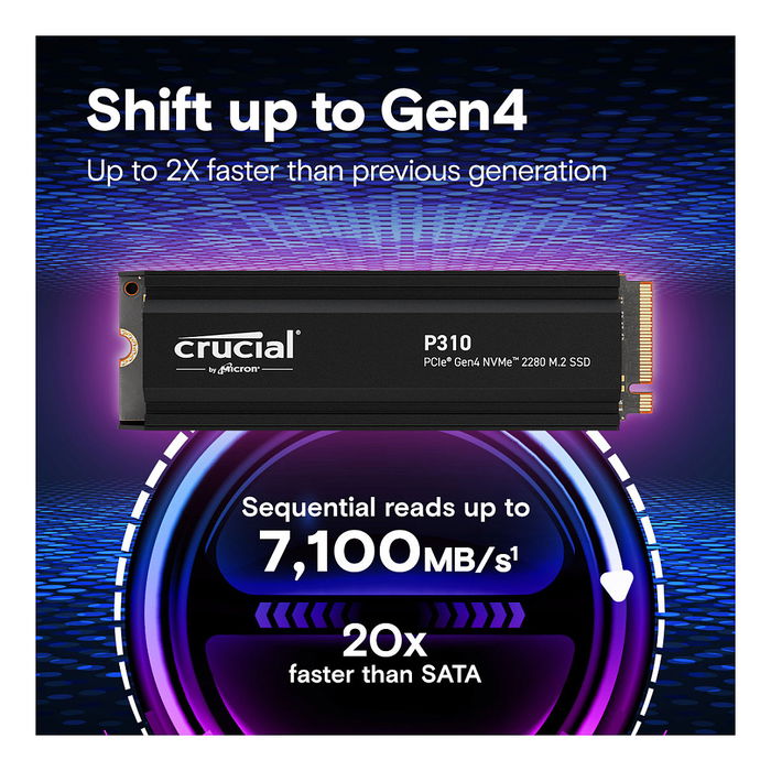Crucial P310 SSD 2TB M.2 NVMe PCIe Gen4 7100 MB/s con Disipador