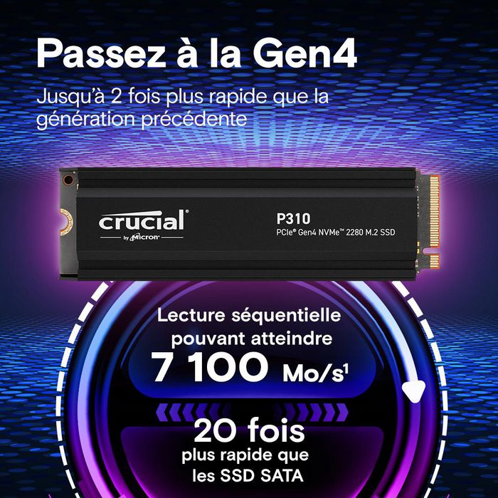 Crucial P310 2 TB M.2 NVMe PCIe Gen4 con Heatsink Crucial P310 2 TB M.2 NVMe PCIe Gen4 con Heatsink