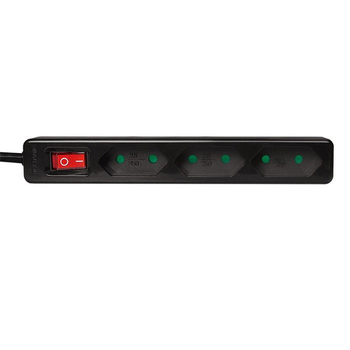 LogiLink Regleta de enchufes con 3 tomas y conmutador, negro