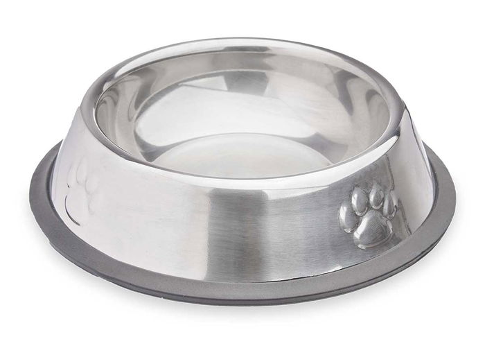 Mascow Comedero para Mascota Metálico 16 cm con Huellas de Goma 100 ml (Set de 24)