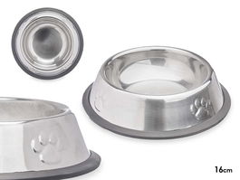 Mascow Comedero para Mascota Metálico 16 cm con Huellas de Goma 100 ml (Set de 24)