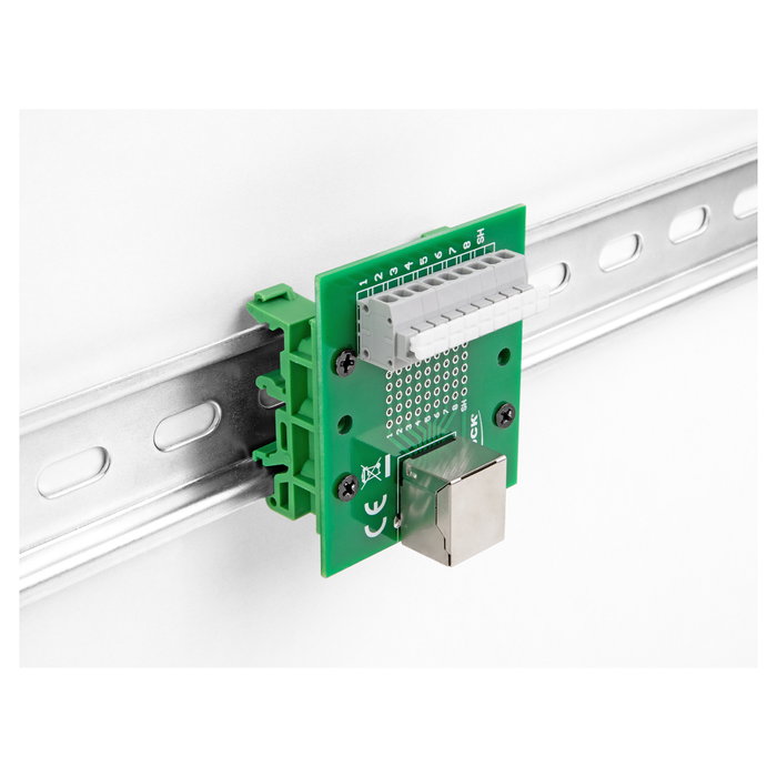 DeLOCK 66992 RJ45 hembra a bloque de terminales con pulsador para carril DIN