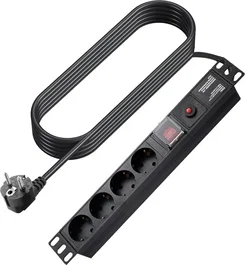 Vision TC-PSTRP4EU Regleta/Alargador 4 Enchufes 1.8 m, Conmutador, Protección Sobrecarga, Enchufe Europeo Tipo F, Negro para Interior