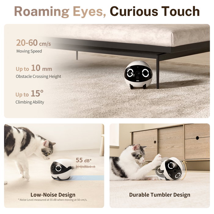 Enabot Rola Mini Robot Interactivo con Láser para Gatos, Monitor para Mascotas Wifi 5 GHz, Cámara 137°, Blanco/Negro