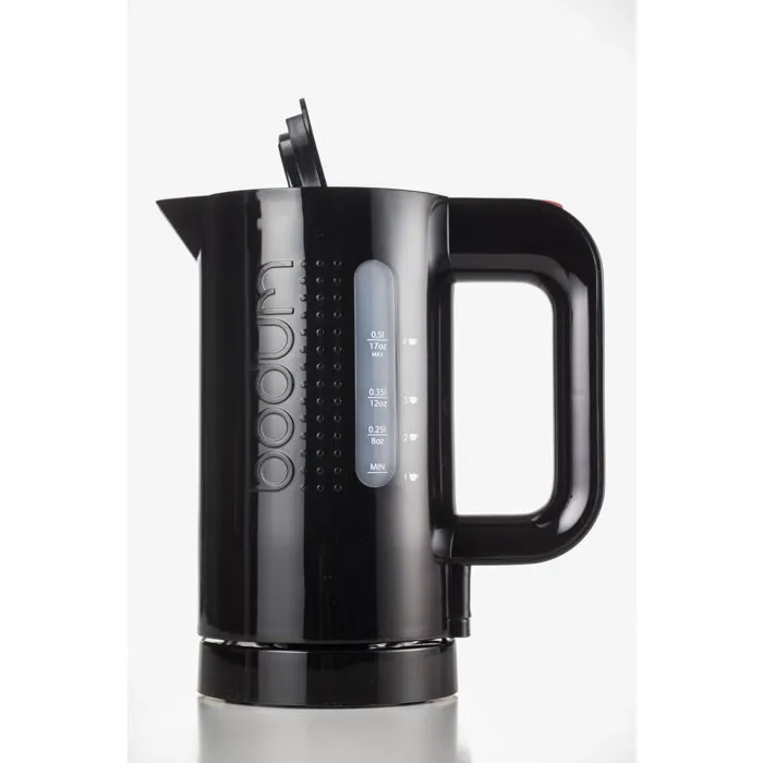 Bodum Bistro 11451 Hervidor eléctrico - Negro, 700W, 500 ml, resistencia oculta, nivel de agua visible, pies antideslizantes