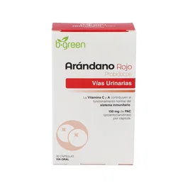 B.GREEN Arándano Rojo + Probioticos 30 Cápsulas para Vías Urinarias y Sistema Inmune