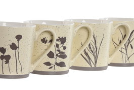 DKD Home Decor Juego de tazas Botanico de Porcelana 400ml Surtido de 4 unidades