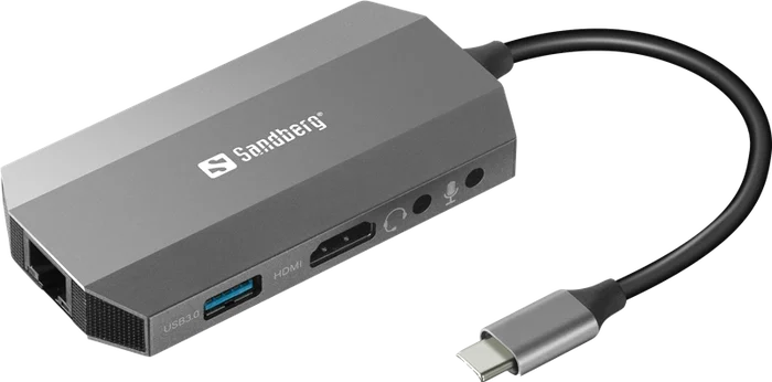 Sandberg USB-C 6in1 Travel Dock Gris Sandberg USB-C 6in1 Travel Dock Gris