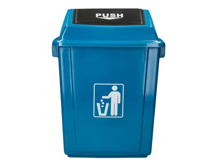 Q-connect Papelera Contenedor Plástico con Tapa de Balancín, 58 Litros, Azul, 470x330x760 mm