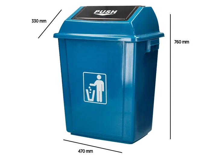 Q-connect Papelera Contenedor Plástico con Tapa de Balancín, 58 Litros, Azul, 470x330x760 mm