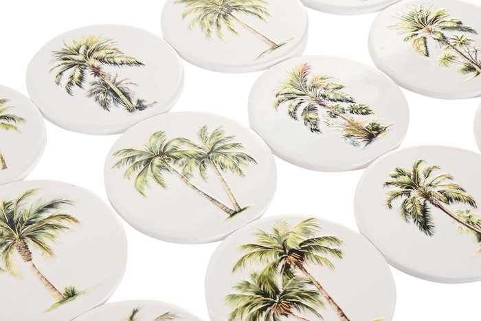 DKD Home Decor Posavasos de Dolomita Palmera Surtido de 12 Unidades