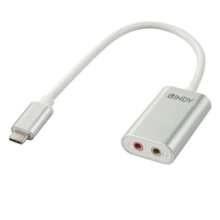 Lindy Adaptador USB Type C a Audio 3.5mm para Auriculares y Micrófonos, Conector de Audio para Portátil y Tablet