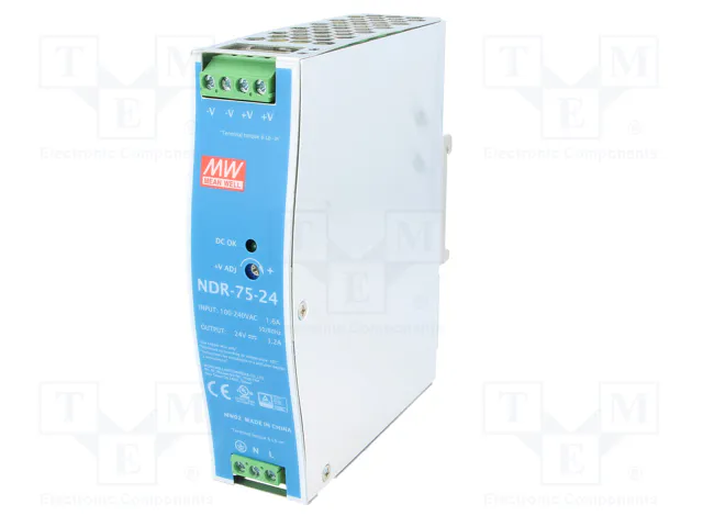 MEAN WELL NDR-75-24 Alimentador de impulso para carril DIN 76,8W 24VDC 3,2A