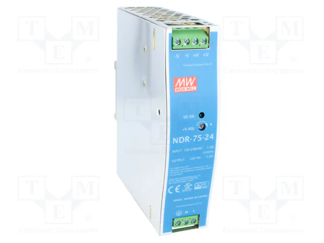 MEAN WELL NDR-75-24 Alimentador de impulso para carril DIN 76,8W 24VDC 3,2A