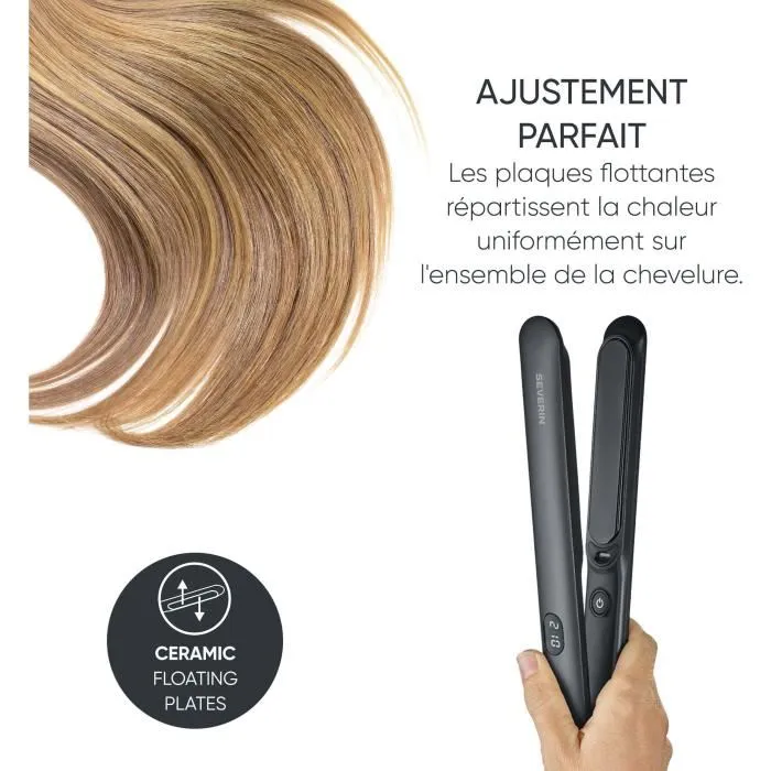 Severin Plancha de Pelo Iónica HG 0622 con Revestimiento Cerámico, Indicador LED de Temperatura, Calentamiento Rápido, Negra
