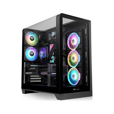 Thermaltake View 390 TG - Caja de PC Torre Media, Juego, Negra, ATX, micro-ATX, Mini-ITX, con Panel de Vidrio Templado, Soporta Gráficas de 46 cm y Ventiladores de 120 mm