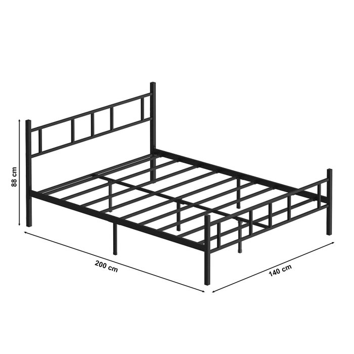 Hanah Home Cama Doble Metal Negro 140x200