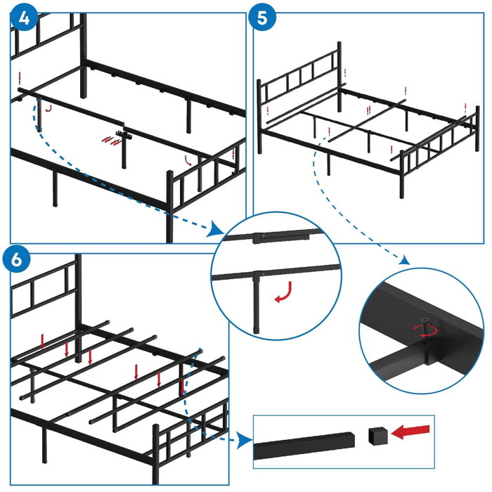 Hanah Home Cama Doble Metal Negro 140x200