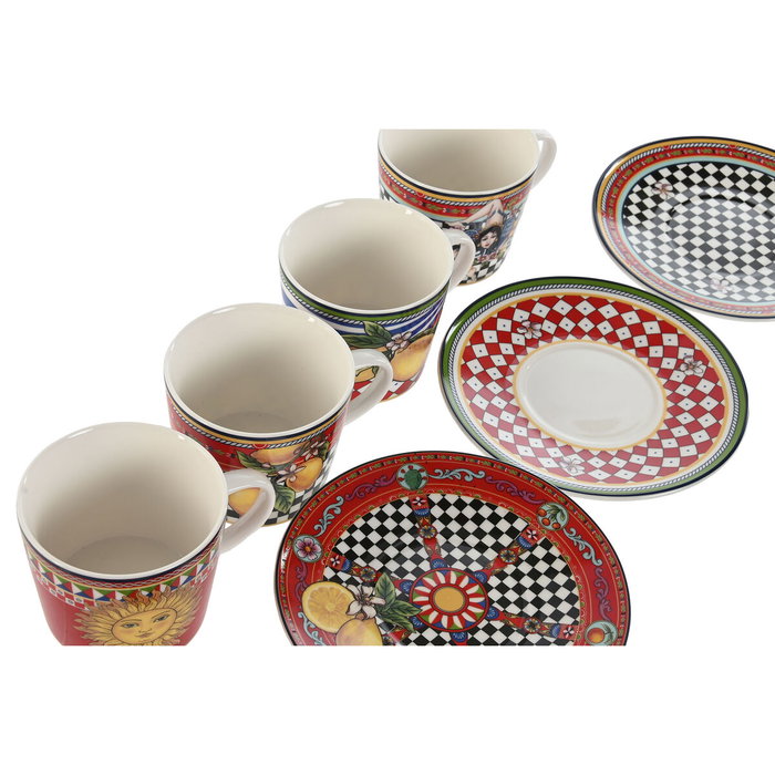 DKD Home Decor Set de Taza y Plato de Porcelana Sicilia 2024 Limón
