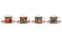 DKD Home Decor Taza Set Plato Moderno Sicilia 2024 Limones Porcelana Rojo Amarillo 15.6 x 1.7 x 15.6 cm (4 Unidades)