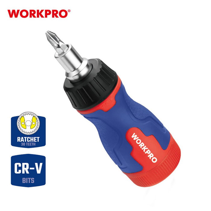 Workpro Destornillador corto de carraca 8 en 1