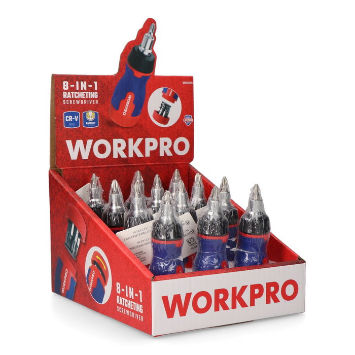 Workpro Destornillador corto de carraca 8 en 1
