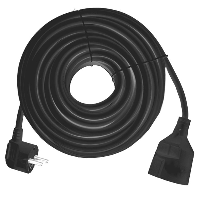 Silver Cable Prolongador Corriente 10 M, Caucho y Cobre, 16A/250V, 3500W, H05VV-F, Negro, Para Interior, CE, GS