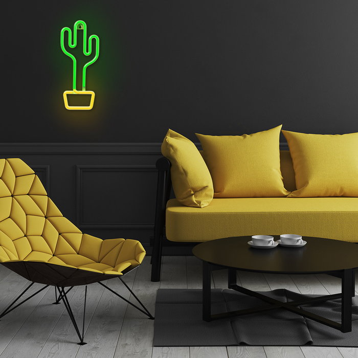 Forever Lampara Neon LED Cactus Naranja | Luz Decorativa de Sobremesa y Pared | USB y Pilas | 33 cm