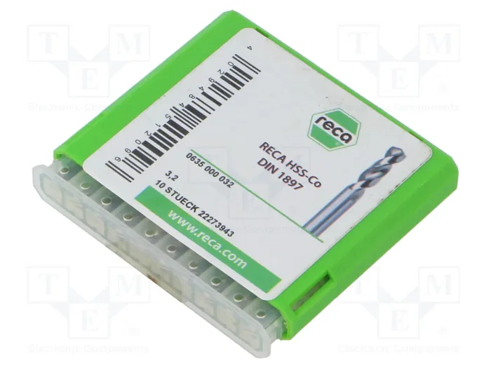 RECA Broca para metal 3,2 mm HSS-Co de 49 mm de longitud