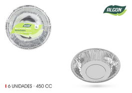 Algon Set 6 Bol de Cartón Plateado 450cc - 18 cm Ancho x 4 cm Alto x 18 cm Largo (18 Unidades)