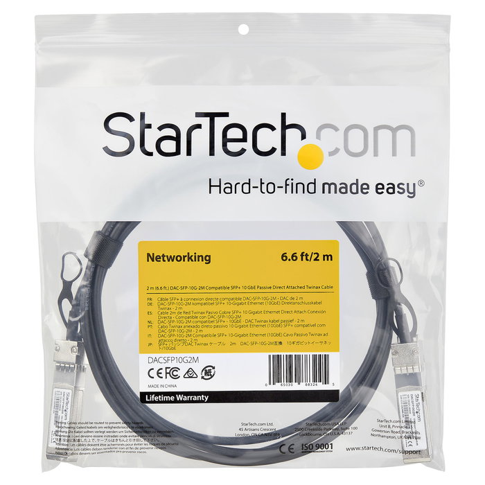StarTech.com Cable Compatible Dell DAC-SFP-10G-2M - 2 m - 10GbE SFP+ a SFP+ Directo - Negro
