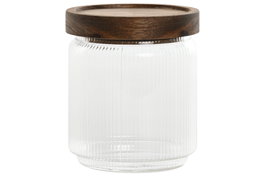 DKD Home Decor Bote Basicos Transparente Natural 9 x 10.4 x 9 cm (12 Unidades) Cristal Acacia