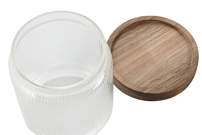 DKD Home Decor Bote Basicos Transparente Natural 9 x 10.4 x 9 cm (12 Unidades) Cristal Acacia