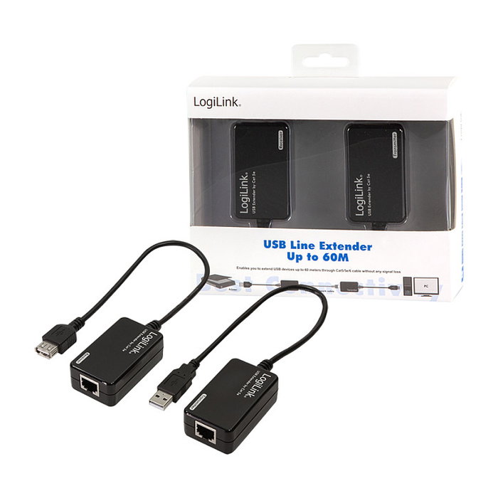 LogiLink USB 2.0 Repeater vía CAT5/6 hasta 60m, Negro