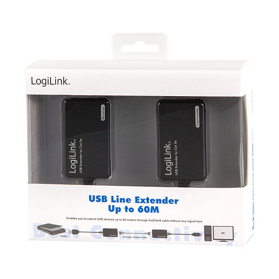 LogiLink USB 2.0 Repeater vía CAT5/6 hasta 60m, Negro