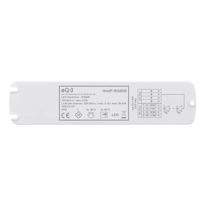Homematic IP Controlador LED RGBW, 157662A0, Blanco, 868 MHz, IP20, 12-24 V, para iluminación inteligente