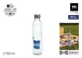 La Mediterran Botella Vidrio Decorada Tapa Acero 750 ml 6.7x6.7x28.8 cm (24 Unidades)