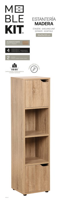 Inde Estantería Cubo 4 Compartimentos con 2 Puertas Mueble Kit, 30x29x120 cm