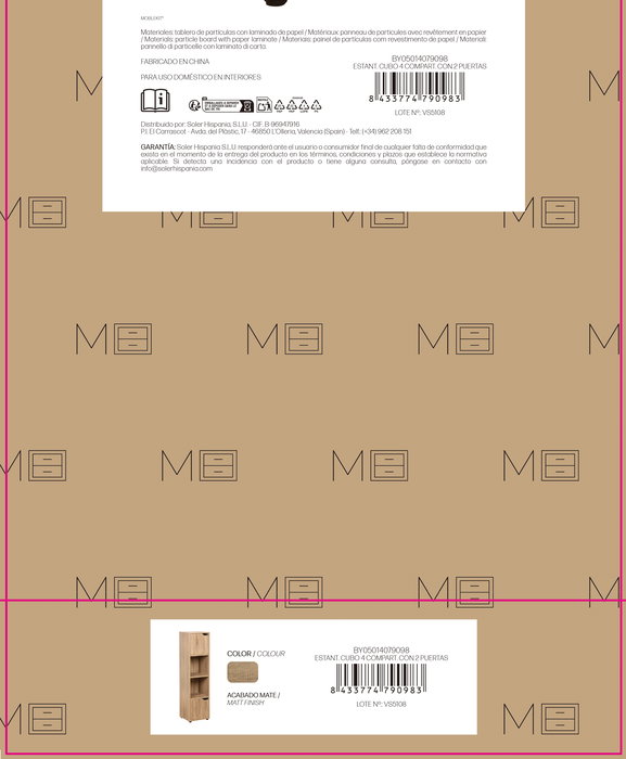 Inde Estantería Cubo 4 Compartimentos con 2 Puertas Mueble Kit, 30x29x120 cm