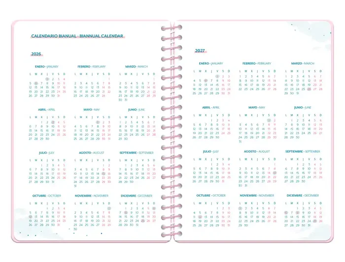 Liderpapel Petite Agenda Escolar 2026-2027 Espiral Semana Vista A5 Bilingüe con Papel FSC 80 g Rosa