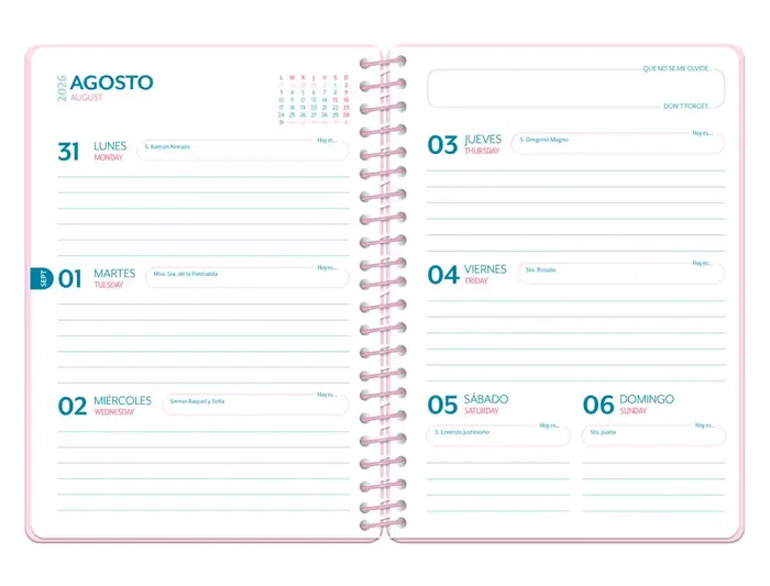 Liderpapel Petite Agenda Escolar 2026-2027 Espiral Semana Vista A5 Bilingüe con Papel FSC 80 g Rosa