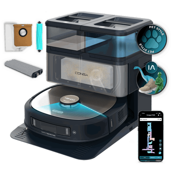Cecotec Conga Z100 Robot aspirador y fregador Negro/Acero inoxidable