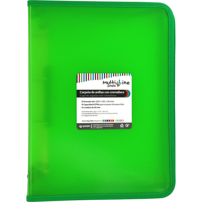 Grafoplás Carpeta de Anillas con Cremallera A4+ Verde
